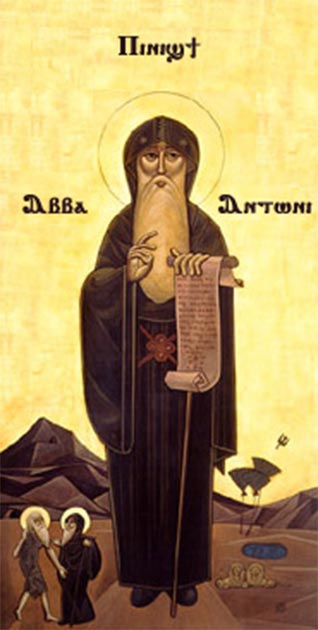 Icône copte de Saint Antoine du Désert, un ascète chrétien des premiers temps. (Domaine public) L'ascèse chrétienne primitive peut avoir été influencée par le cynisme.