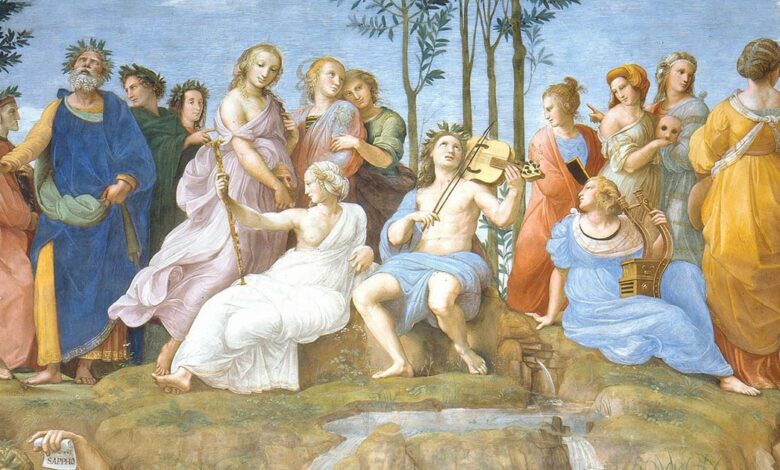 Apollo and the Nine Muses. Source: Erzalibillas / Public Domain.