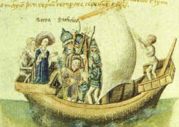 Une représentation du XVe siècle du voyage de Scota depuis l'Égypte.