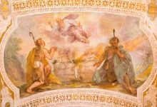 Sacrifices of Cain and Abel. Fresco from Chiesa di San Lorenzo in Palatio ad Sancta Sanctorum, Rome.