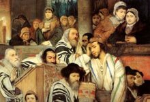Detail of ‘Ashkenazi Jews praying in the Synagogue on Yom Kippur. (1878 painting by Maurycy Gottlieb)