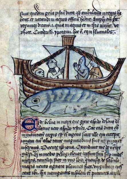 L'Aspidochelone attire les malheureux marins pour qu'ils atterrissent sur son dos. Bestiaire danois, vers 1633 