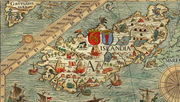 La carte de la marina d'Islande par Olaus Magnus que le Viking Hrafna-Flóki a intentionnellement installée. (Olaus Magnus /Domaine public)