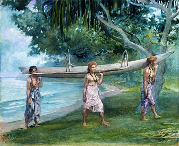 irls Carrying a Canoe in Samoa de John La Farge.