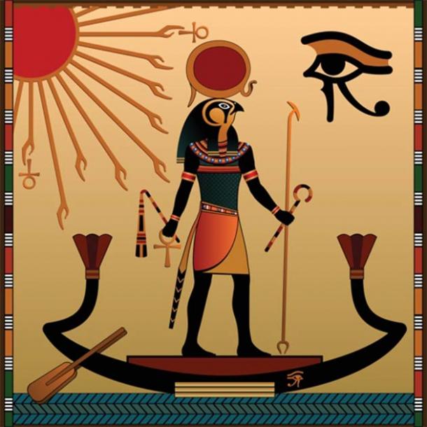 Alors que le soleil est si important pour la religion et la mythologie égyptiennes, surtout à l'époque d'Amarna, les éclipses solaires ne sont jamais mentionnées explicitement. L'image représente Râ, l'ancienne divinité égyptienne du soleil, avec un disque solaire posé sur sa tête. (Vladimir Zadvinskii / Adobe Stock)