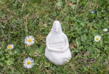 Clay homunculus model placed on a lawn