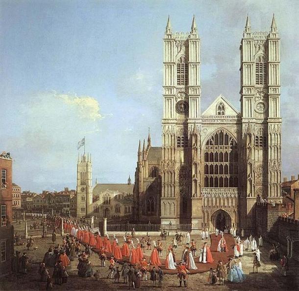 Abbaye de Westminster avec un cortège de chevaliers du Bain, par Canaletto, 1749. (Domaine public)