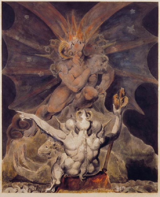 The Number of the Beast is 666' (1805) de William Blake. (Domaine public)