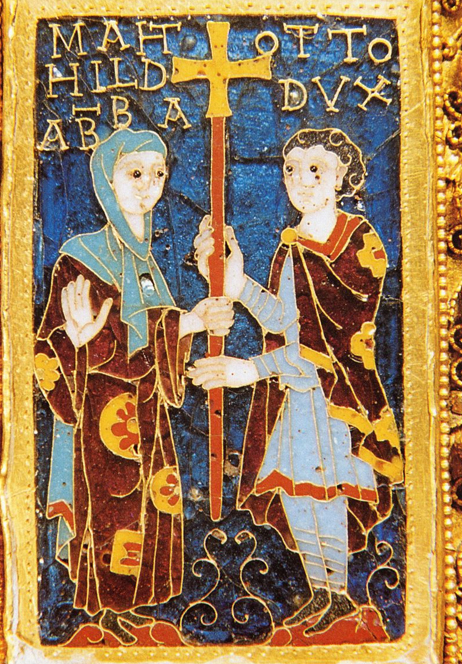 Mathilde et son frère Otto sur le portrait du donateur de la Croix d'Otto et Mathilde