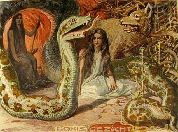 La couvée de Loki ; la fille Hel, Fenrir le loup et Jörmungandr le serpent.