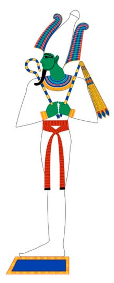 Osiris représenté dans des emballages de momie typiques. D'après les peintures des tombes du Nouvel Empire