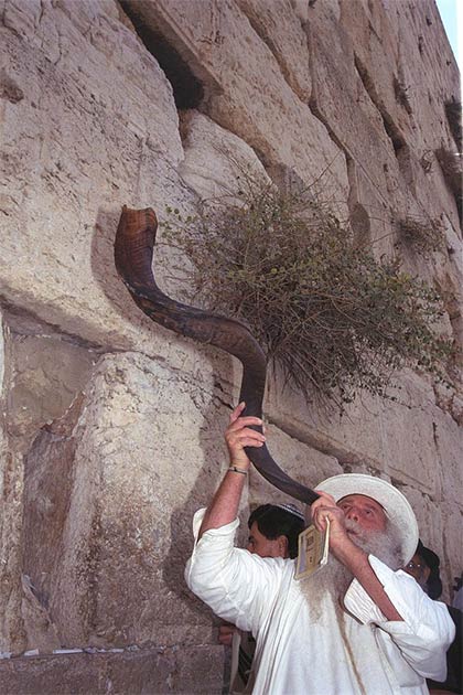 Soufflage du shofar au Mur occidental de Jérusalem à la veille du Rosh Hashanah. (Service de presse du gouvernement (Israël / CC BY-SA 3.0)