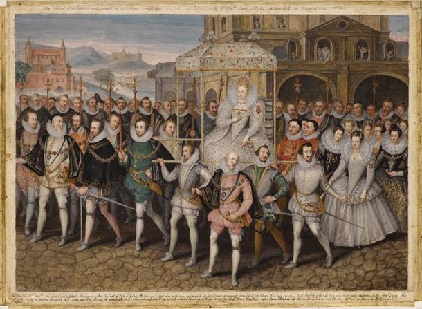 La reine Elizabeth I a été précédée par les Chevaliers de la Jarretière. (Domaine public)