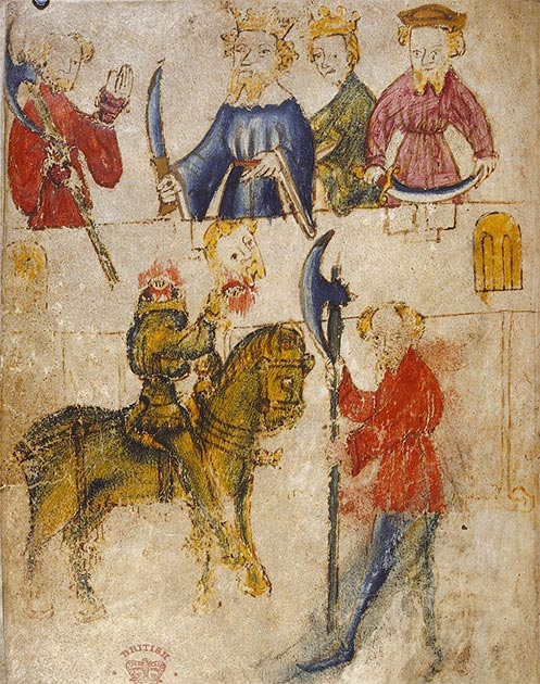 Sir Gawain et le chevalier vert, d'après le manuscrit original. (Domaine public)