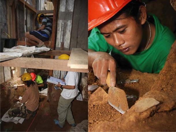Des archéologues indonésiens au travail dans le Leang Burung 2. Adam Brumm, auteur a fourni