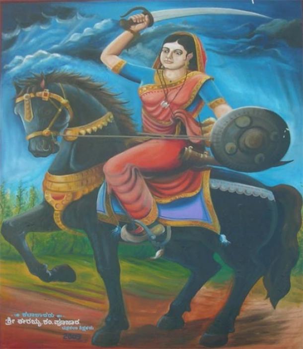 Peinture de la reine indienne Belawadi Mallamma par Shri. Erayya S Poojar en 2009. (Voyages du Karnataka)