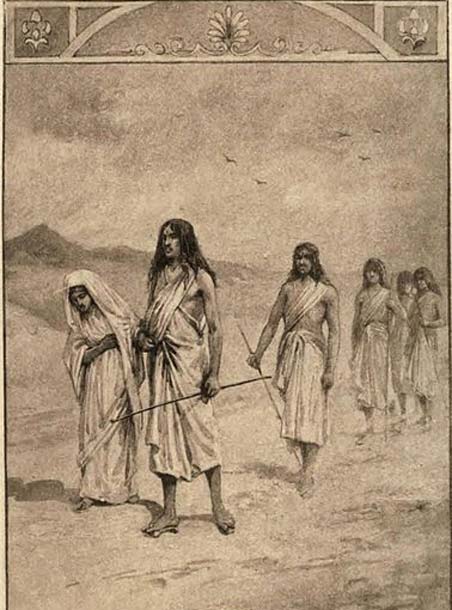 Pandavas en voyage avec leur mère. (Domaine public)