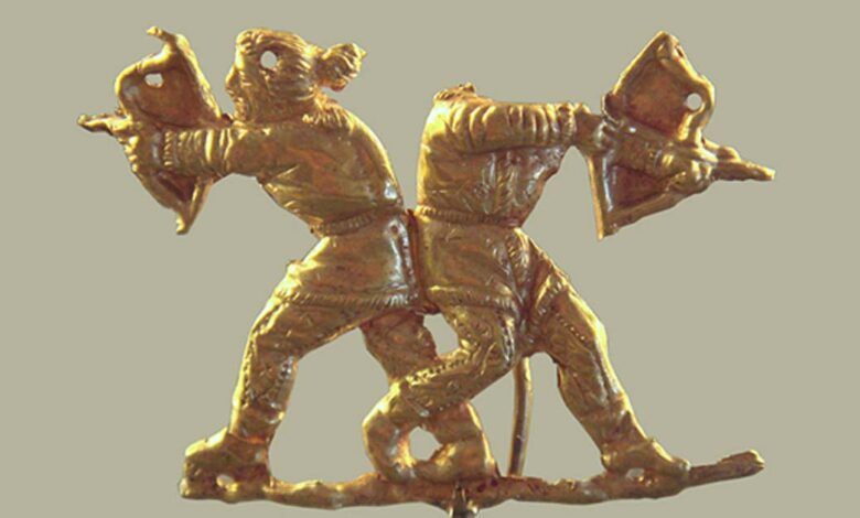 Scythians shooting with the Scythian bow, Kerch (ancient Panticapeum), Crimea, 4th century BC.