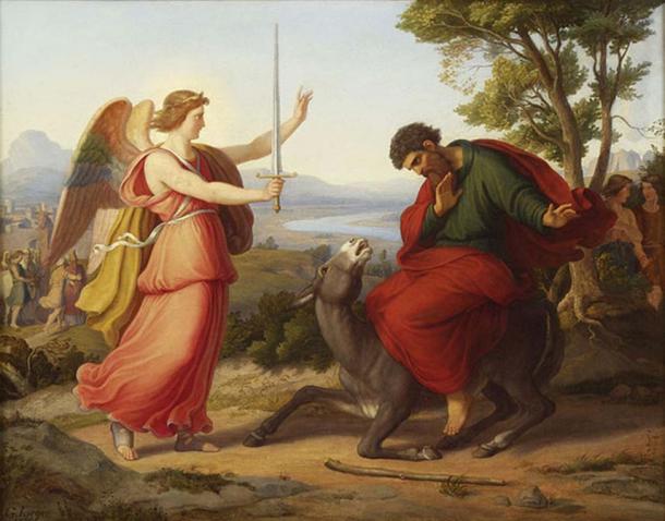 Balaam et l'ange, tableau de Gustav Jaeger, 1836. (Domaine public)