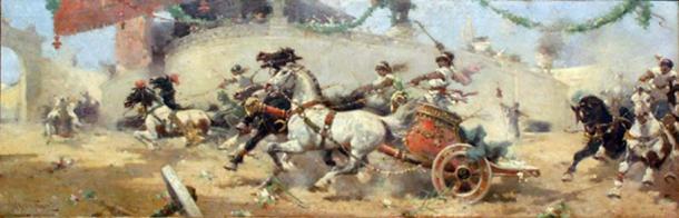 La course de chars dans le Circus Maximus d'Alfredo Tominz, 1890. (Domaine public)