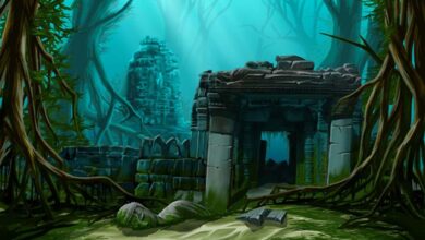 Ancient town ruins. Underwater background. Was Atlantis actually in India?