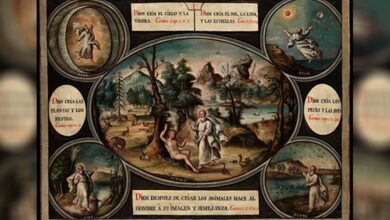 Episodes in the book of Genesis. Oil painting by a Spanish painter. Iconographic Collections.