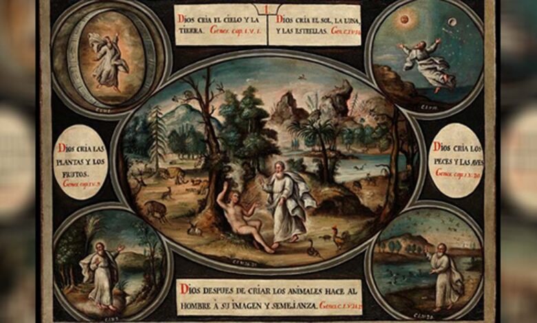 Episodes in the book of Genesis. Oil painting by a Spanish painter. Iconographic Collections.