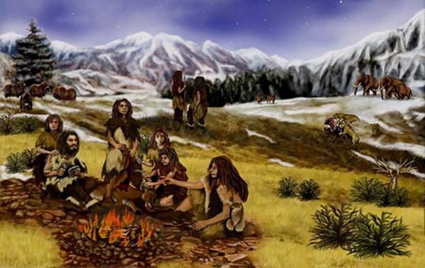 Représentation d'un groupe de Néandertaliens.