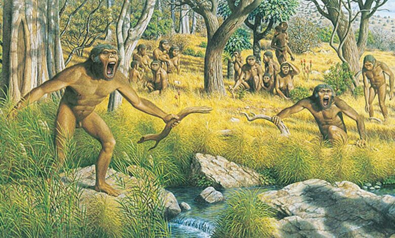 Artists impression of a group of australopith