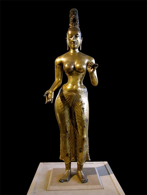 Ce Bodhisattva Tara du 8ème siècle, en bronze doré, a été trouvé sur la côte est du Sri Lanka et témoigne du bouddhisme pendant la période d'Anuradhapura. (Gryffondor / CC BY-SA 3.0)