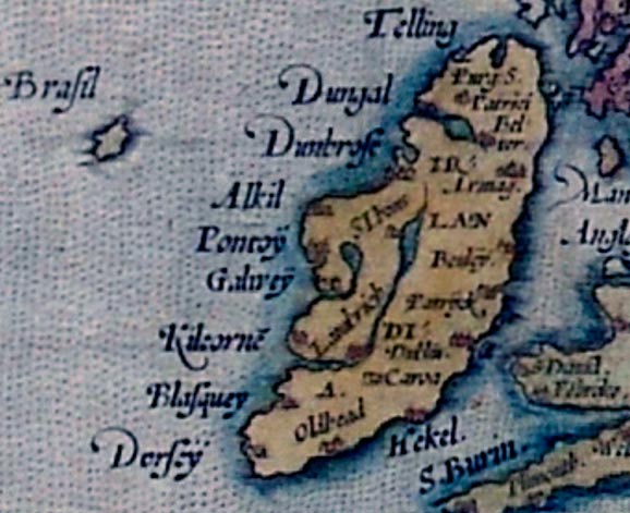 Hy-Brasil (ici simplement Brasil), gros plan de la carte d'Ortelius de l'Europe