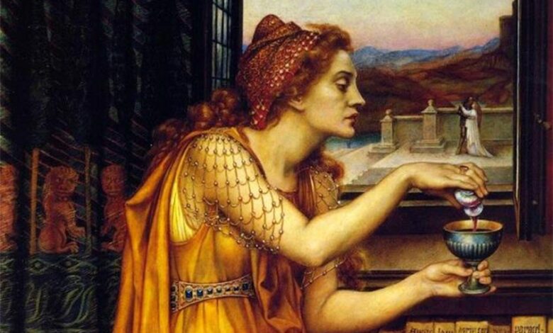 Detail of ‘The Love Potion’ (1903) by Evelyn de Morgan. Unlike the creation of this woman, Locusta of Gaul’s potions were made in hatred. Source: Public Domain
