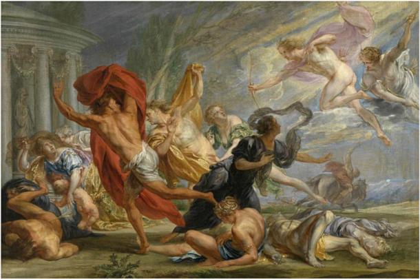 Apollo et Artémis tuent les enfants de Niobé (Jan Boeckhorst / Domaine public)