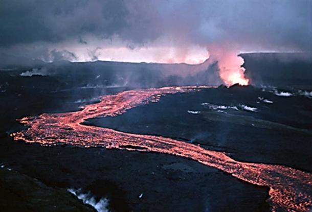 Eruption de lave de Krafla, Islande. (Domaine public)