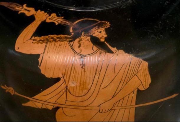 Sur ce vase datant d'environ 470 avant J.-C., Zeus tient son sceptre de règle dans sa main gauche et son éclair dans sa main droite. (Domaine public)