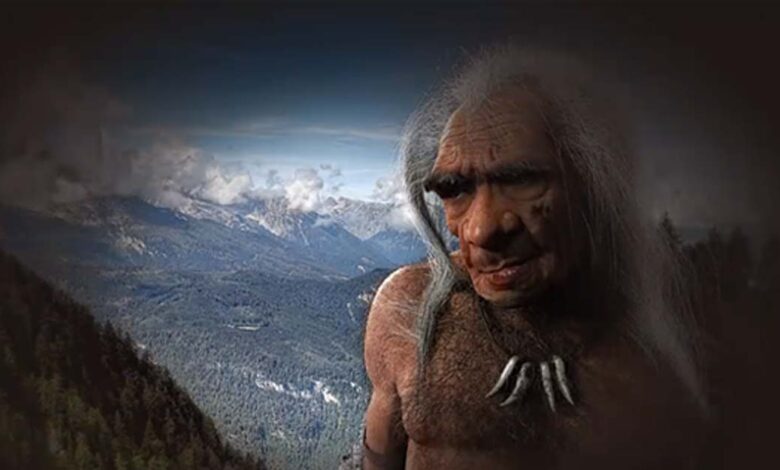 Artist’s impression of elderly Neanderthal male based on fossil found at La Chappelle-aux-Saints