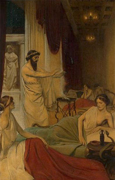 Patients dormant dans le temple d'Esculape à Epidaure. Par le conseil d'Ernest. (Wellcome Images/CC BY 4.0)