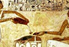 Egyptian hieroglyphics depict the pouring out of beer.