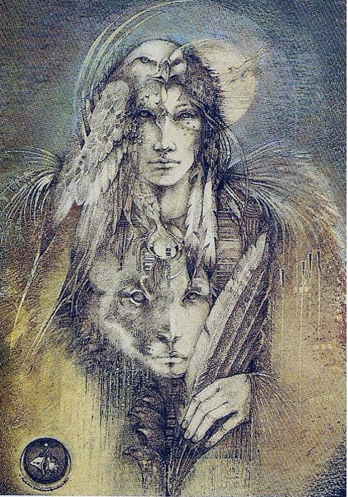Illustration représentant un homme avec ses animaux totem