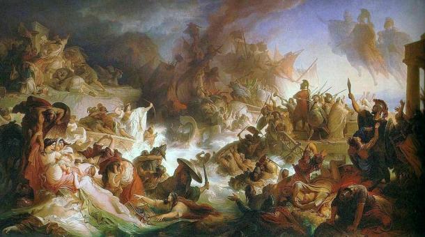 Représentation de la bataille de Salamine entre les Grecs et les Perses où Cimon est devenu un héros militaire