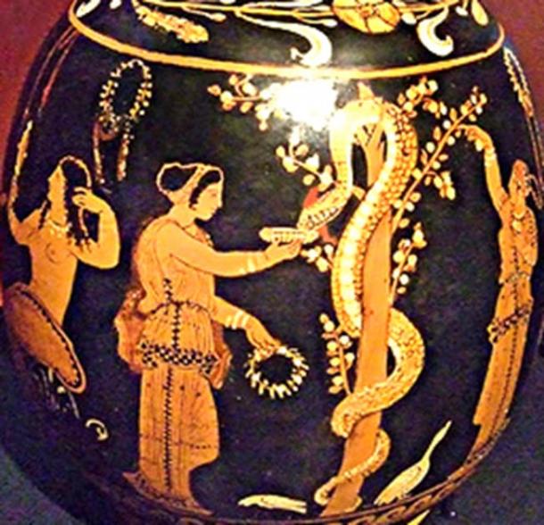 Vase datant d'environ 340 av. J.-C. montrant le jardin des Hespérides. (auteur fourni)