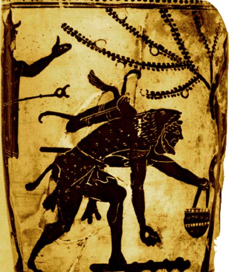 ase d'environ 525 avant J.-C. montre à la fois Nimrod/Herakles et Cush/Hermes dans le jardin des Hespérides. (auteur fourni)