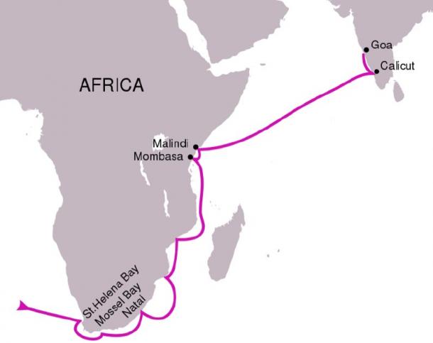 L'itinéraire suivi lors du premier voyage de Vasco de Gama, en 1497-1499. (PhiLip / CC BY-SA 4.0)