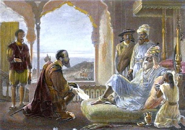 Vasco de Gama rencontre Zamorin. (Donaldduck100 / Domaine public)