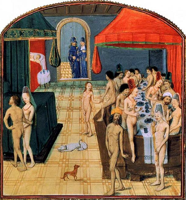 Partage d'une expérience de baignade et de repas, France, XVe siècle. 