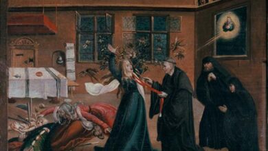 Medieval exorcism of a woman.