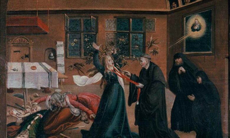 Medieval exorcism of a woman.
