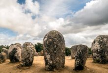 Almendres cromlech megaliths. Evora, Portugal.