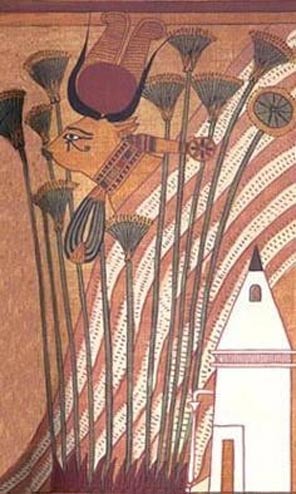 Hathor en vache, portant son collier et montrant son œil sacré - le papyrus d'Ani. 