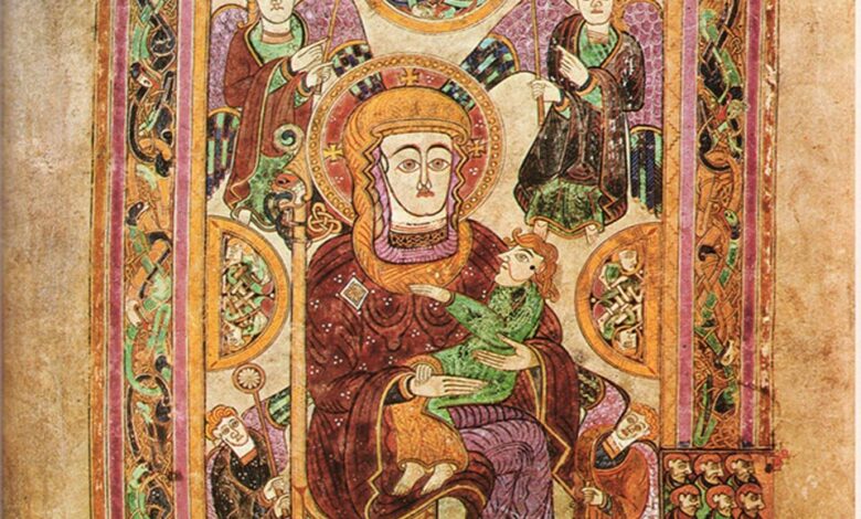 Folio 7v contains an image of theVirgin and Child.